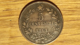 Italia -moneda colectie bronz- 5 centesimi 1861 M (Milan) - Vittorio Emanuele II, Europa