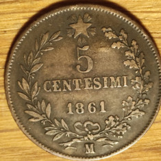 Italia -moneda colectie bronz- 5 centesimi 1861 M (Milan) - Vittorio Emanuele II