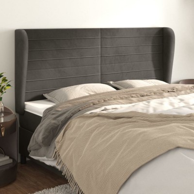 vidaXL Tăblie de pat cu aripioare gri &amp;icirc;nchis 183x23x118/128 cm catifea 3118157 foto