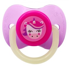 Suzetă Silicon Honey Baby, Model Unicorn, Fucsia Mov, Strălucire &icirc;n &Icirc;ntuneric, Cutie Sterilizare 0-6 Luni