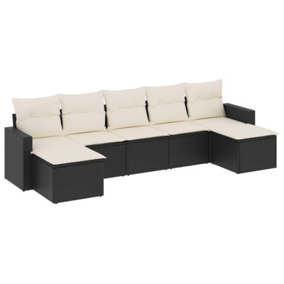 Set canapele de gradina cu perne, 7 piese, negru, poliratan foto