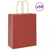 vidaXL Pungi de h&acirc;rtie 50 buc cu m&acirc;nere roșii 18x8x22 cm