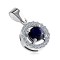 Pandantiv din aur alb 14K - safir rotund albastru inchis, linie zirconii