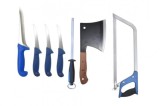 Set macelarie format din 3 Cutite profesionale pentru dezosat, Cutit injunghiat, Masat, Barda macelarie si Fierastrau pentru oase, Oem