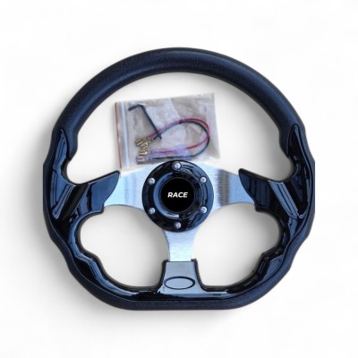 Volan auto sport negru rotund si tesit foto