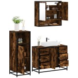 Cumpara ieftin Set mobilier de baie, 3 piese, stejar fumuriu, lemn prelucrat
