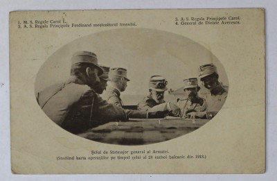 REGELE CAROL I , PRINCIPELE FERDINAND , PRINCIPELE CAROL , GENERAL DE DIVIZIE AVERESCU STUDIIND HARTA OPERATIILOR IN TIMPUL CELUI DE - AL DOILEA RAZ foto