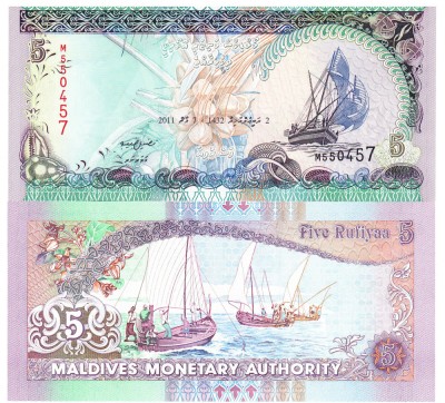 Maldive 5 Rufiyaa 2011 P-18e UNC foto