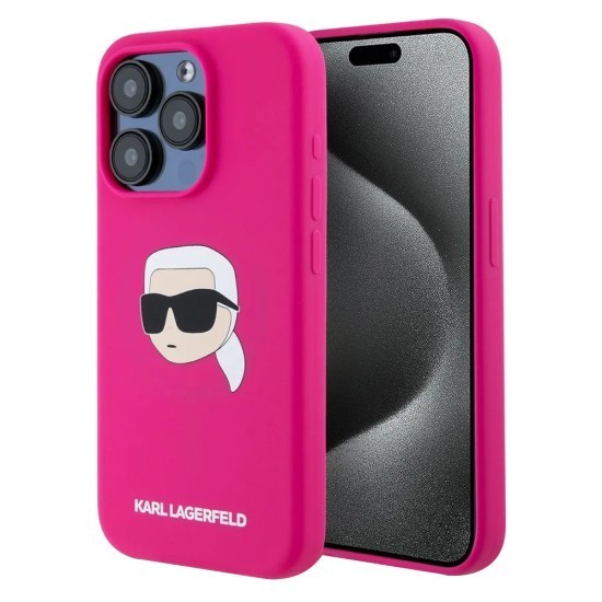 Husa pentru iPhone 15 Pro Max - Karl Lagerfeld Silicone MagSafe (KLHMP15XSKHPPLF) - Fuchsia Karl`s Head