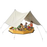 AIYAPLAY Ladă cu nisip din lemn cu copertină, ladă cu nisip pentru copii pentru exterior cu 4 bănci, căptușeală de fund, galben | Aosom Romania