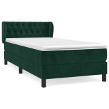 Cumpara ieftin Pat box spring cu saltea, verde inchis, 90x190 cm, catifea