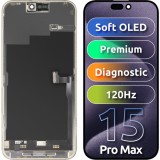 Cumpara ieftin Display cu Touchscreen MP compatibil cu Apple iPhone 15 Pro Max, cu Rama, Versiune Premium Soft OLED FHD 120Hz Diagnostic, Negru