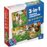 Set 3 puzzle-uri de 6, 9, 16 piese - Animale domestice
