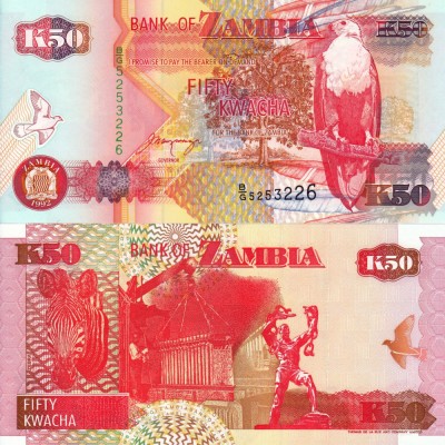 ZAMBIA 50 kwacha 1992 UNC!!! foto