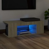 VidaXL Comodă TV cu lumini LED, stejar Sonoma, 90x39x30 cm