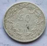382. Moneda Belgia 50 centimes 1911 ((French legend) ( Albert I)(argint 0.835)