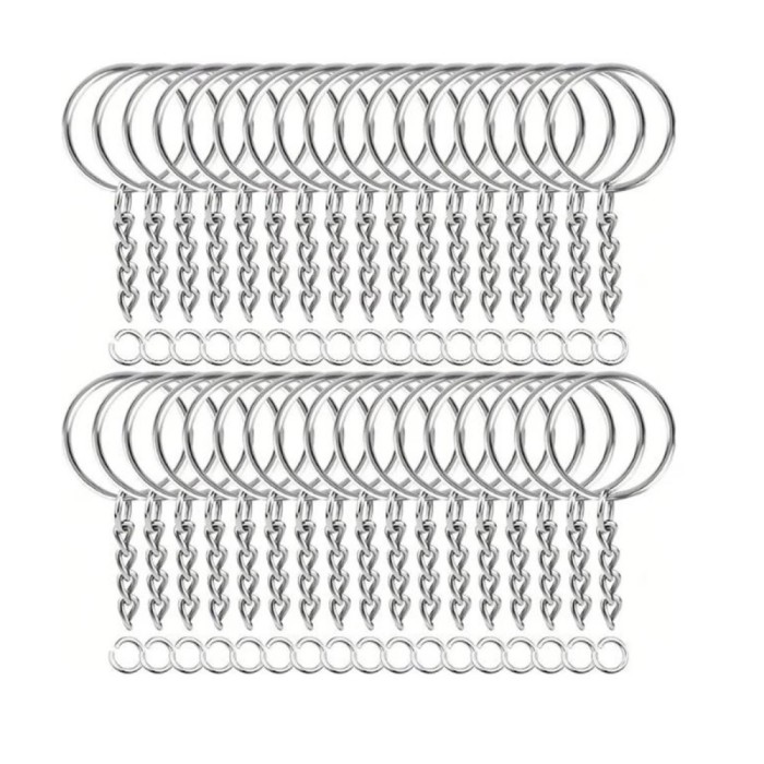 Set 50 inele cu lantisor pentru chei -D 25mm