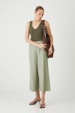 Medicine pantaloni din in culoarea verde, fason culottes, high waist