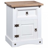 Noptiera Gossi alb 53x39x66 cm lemn pin masiv stil Corona Mexican cu sertar si usa