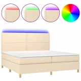 Cumpara ieftin Pat cu arcuri, saltea si LED, crem, 200x200 cm, textil