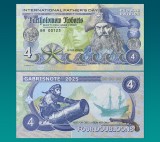 !!! BANCNOTA MATEJ GABRIS - PIRATUL B. ROBERTS , 4 DUBLONI 2025 - UNC