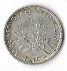Moneda 1 franc 1910 - Franta, 5 g argint 0,835 foto