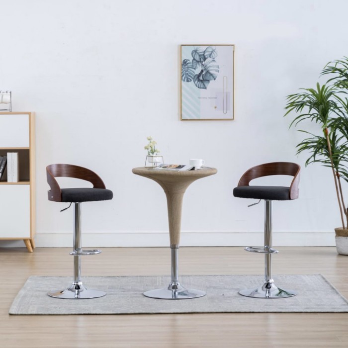 vidaXL Scaune de bar 2 buc. gri &icirc;nchis, material textil &amp; lemn curbat