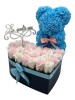 Aranjament personalizabil cromatic, in cutie inima cu trandafiri de Sapun, ursulet si mesaj La muli ani, Eventissimi&reg;