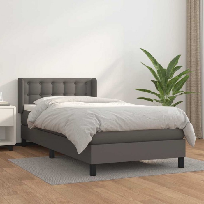 vidaXL Pat box spring cu saltea, gri, 80x200 cm, piele ecologică 3130749