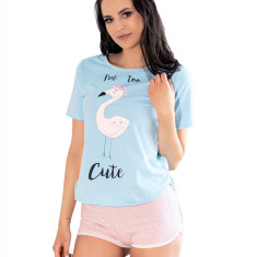 Pijama Cute Flamant, LivCo, Albastru, S/M