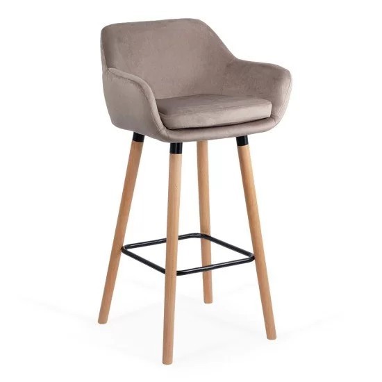 Scaun de bar cu scaun din catifea și cadru din lemn de ABS 1271 bej