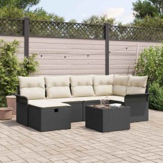 vidaXL Set de canapele pentru grădină cu pernă 7 pcs Negru Rattan poli 3360218