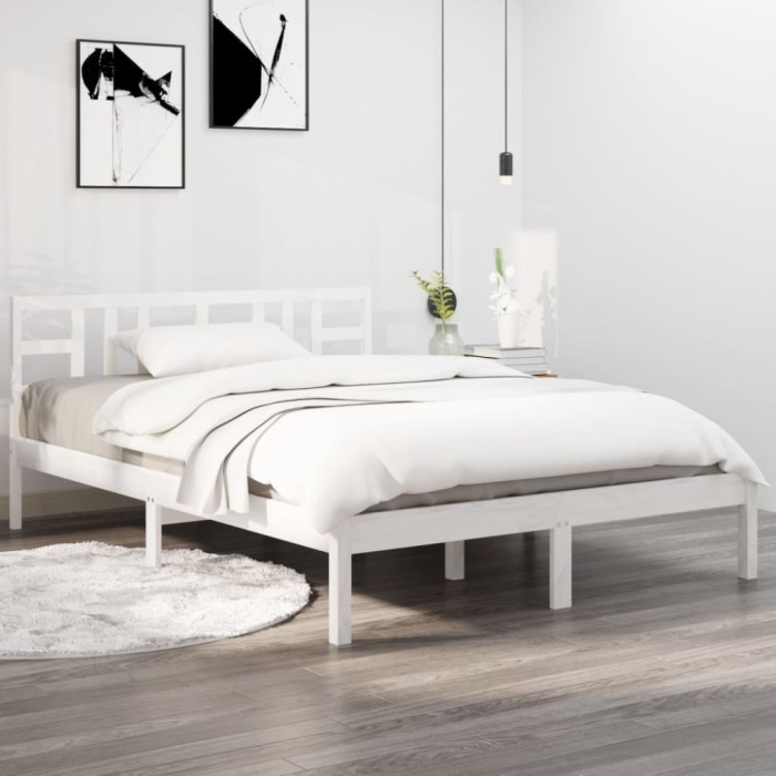 vidaXL Cadru de pat, alb, 120x200 cm, lemn masiv 3105401