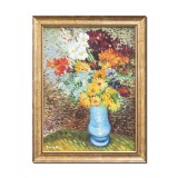 Flori in vaza albastra, 45x35cm tablou celebru inramat pictat manual, ulei pe panza reproducere Vincent van Gogh