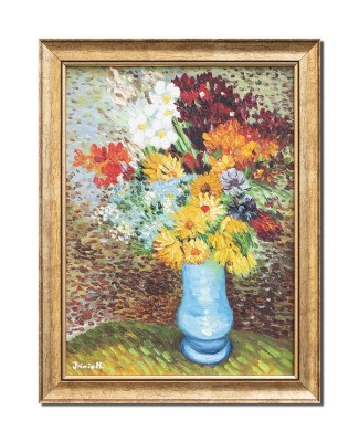 Flori in vaza albastra, 45x35cm tablou celebru inramat pictat manual, ulei pe panza reproducere Vincent van Gogh foto