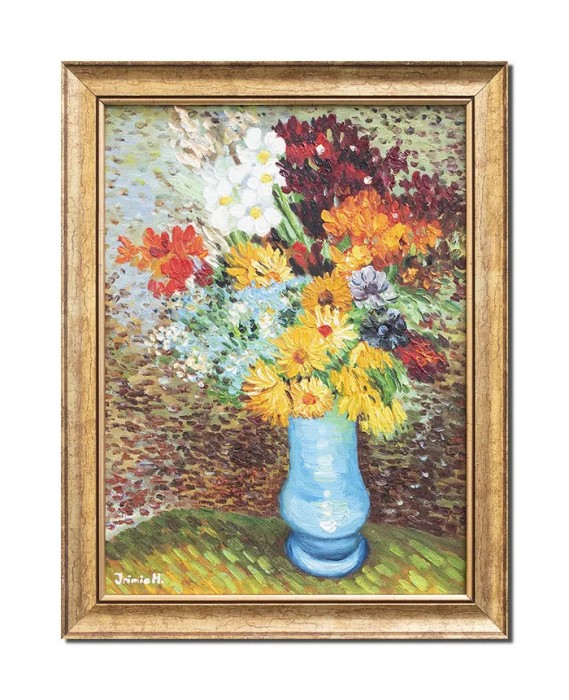 Flori in vaza albastra, 45x35cm tablou celebru inramat pictat manual, ulei pe panza reproducere Vincent van Gogh