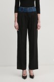 Sisley pantaloni femei, culoarea negru, lat, high waist, 485XLF05M