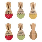 Set 6 carlige din lemn iepurasi in ou,4 cm, Oem