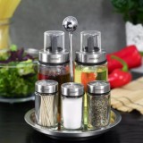 Set de 5 recipiente din sticla pentru condimente, ulei si otel, capacitate 50-170 ml, KingHoff