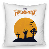 Perna Decorativa Fluffy cu motiv de Halloween 2, 40x40 cm, Alba, Husa Detasabila, Burduf