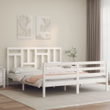 Cadru de pat cu tablie, alb, king size, lemn masiv GartenMobel Dekor, vidaXL