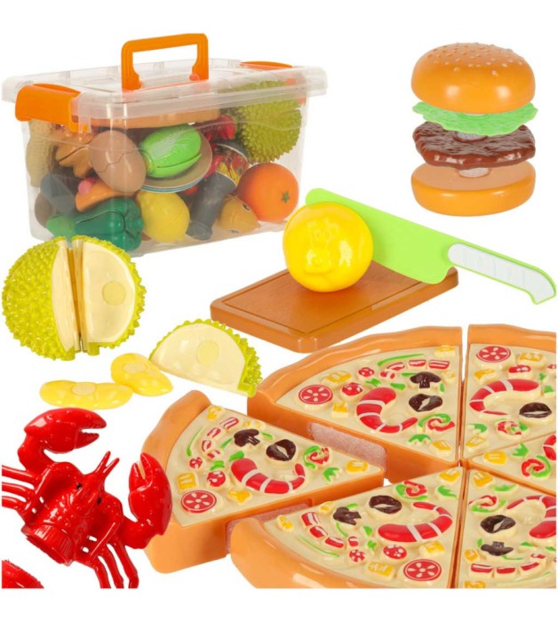 Set 36 accesorii de bucatarie legume si fructe de taiat asortate in cutie de depozitare
