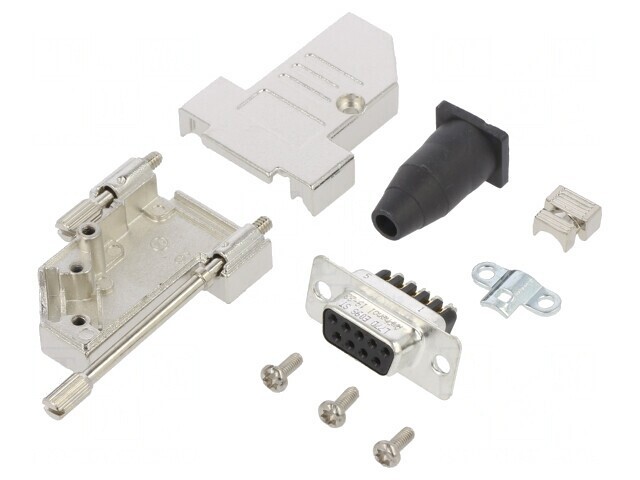 Conector D-Sub 9 PIN Mamă Unghi 45&deg; cu Şurub pe Cablu