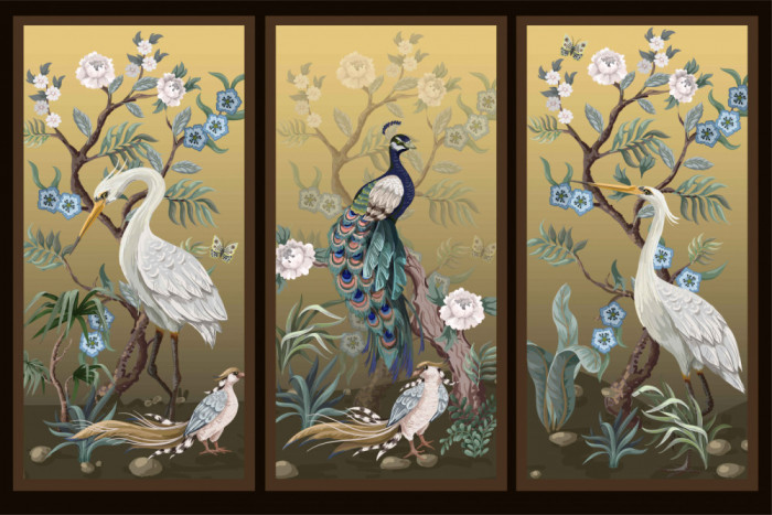 Sticker decorativ - Motive chinezesti - 3 panouri