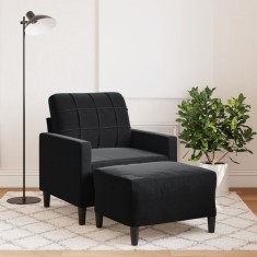 vidaXL Fotoliu canapea cu taburet, negru, 60 cm, catifea