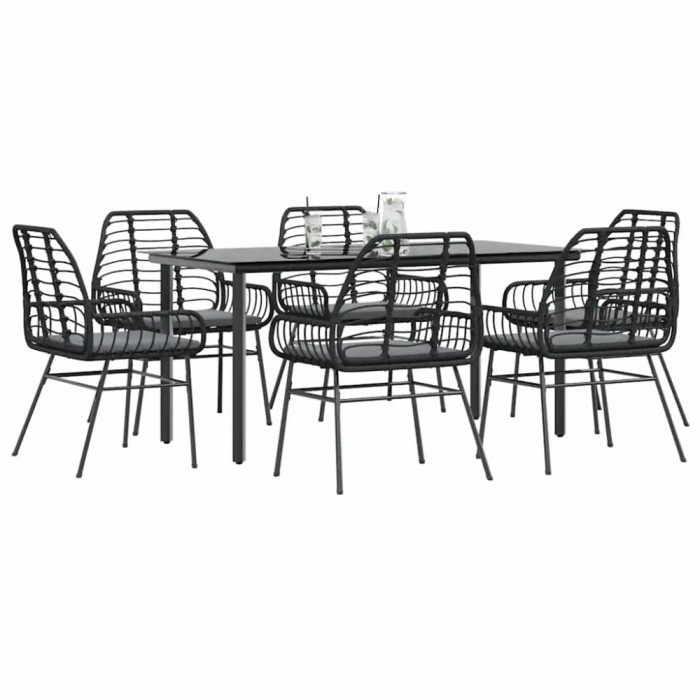 Gossi set de sufragerie de gradina 7 piese neagra sticla polirattan