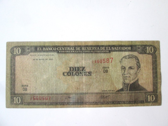 Rara! El Salvador 10 Colones 1995 Cristofor Columb la cel mai mic pret,bancnota din imagini
