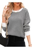 Tricou elegant pentru femei cu guler rotund și dungi, tricotat, cald, de toamnă și iarnă, mărimea L
