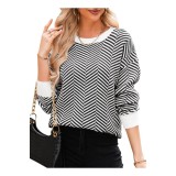 Tricou elegant pentru femei cu guler rotund și dungi, tricotat, cald, de toamnă și iarnă, mărimea L