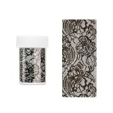 Folie decorativă pentru unghii - holografică cu model floral negru stil plasă